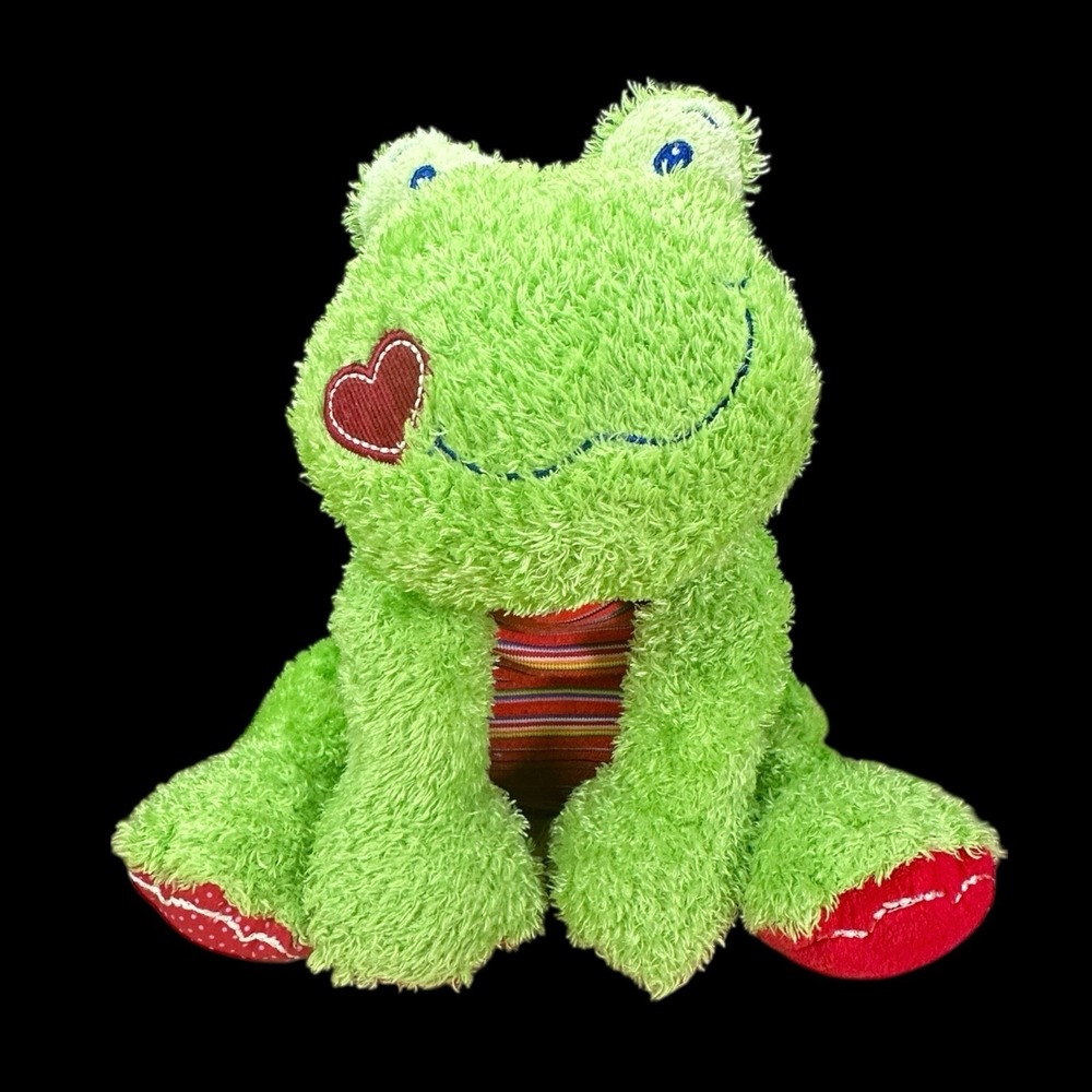 Mary Meyer Green Frog w/ Red Stripes Plush Stuffed Animal 9 in Sitting CLEAN